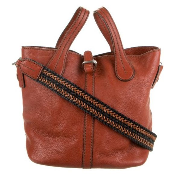 Tod's Handbags - Tod's Cognac Pebbled Leather Handle Bag with Detachable Woven Strap